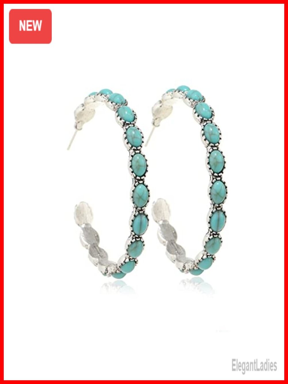 Turquoise Oval Drop Dangle Earrings Boho Beaded Teardrop Women Jewelry
